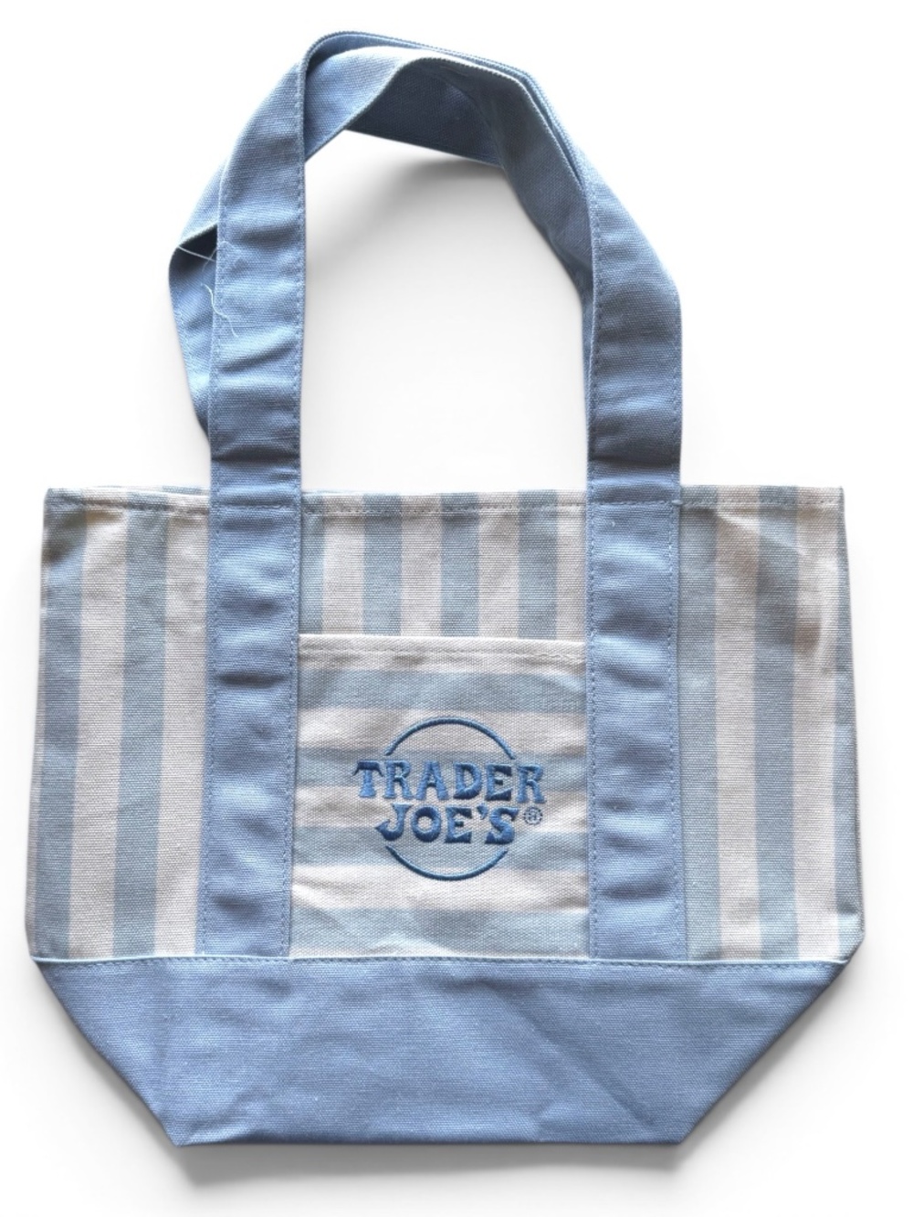 TRADER JOE’S 2026 Striped Mini Canvas Tote Bag Blue NWT